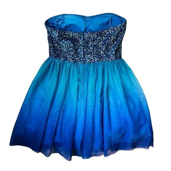 𝅺ADRIANNA Papell Hailey Logan Blue Ombre Sequin Prom Graduation Semi Dress - Picture 10 of 16